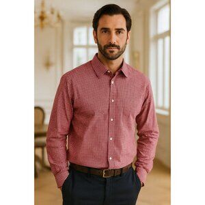 CAMPIA MODA Men's Lg Button Down Collar Oxford Long-Sleeve Shirt Red Blue Plaid